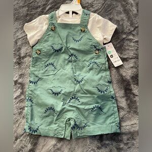 Green Dinosaur Print Baby Romper Set